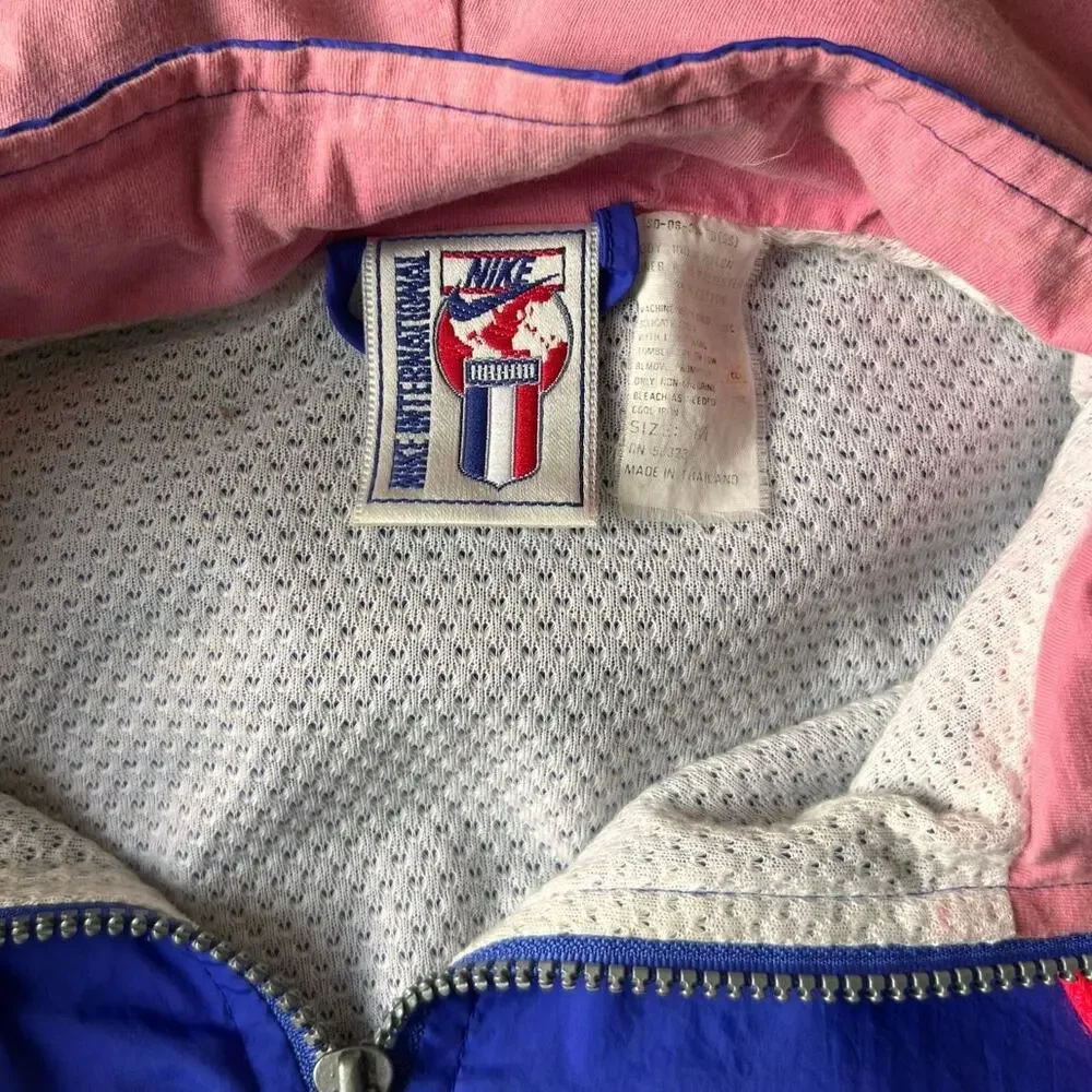 Vintage 90s Nike International Half-Zip Windbreaker Jacket Blue Pink Size M